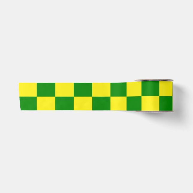 Yellow Green Checkered Check Pattern Satin Ribbon (Front)