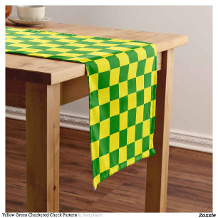 Yellow Green Checkered Check Pattern Short Table Runner