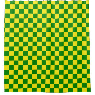 Yellow Green Checkered Check Pattern Shower Curtain