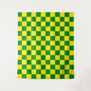 Yellow Green Checkered Check Pattern Tapestry