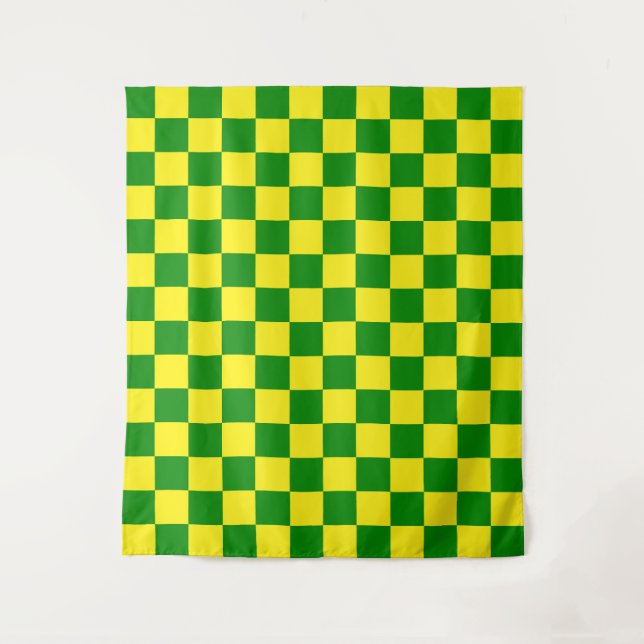 Yellow Green Checkered Check Pattern Tapestry (Front)