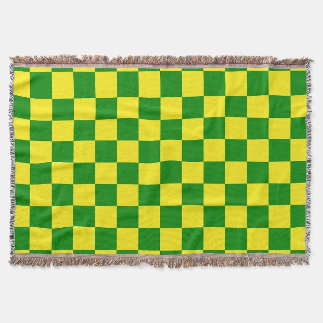 Yellow Green Checkered Check Pattern Throw Blanket (Front)