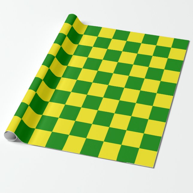 Yellow Green Checkered Check Pattern Wrapping Paper (Unrolled)