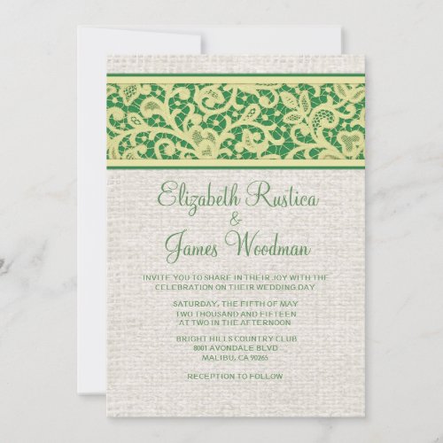 Yellow Green Country Burlap Wedding Invitations
