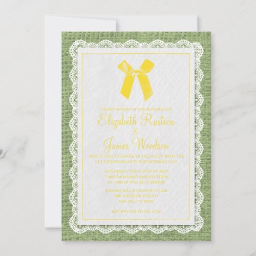 Yellow &amp; Green Country Burlap Wedding Invitations
