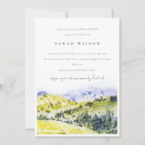 Yellow Green Countryside Hills Bridal Shower Invitation