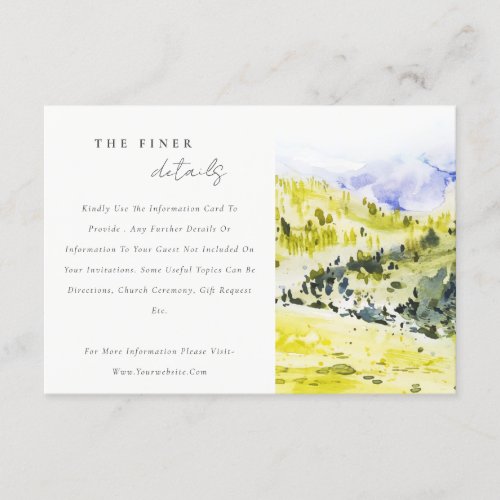 Yellow Green Countryside Hills Wedding Details Enclosure Card