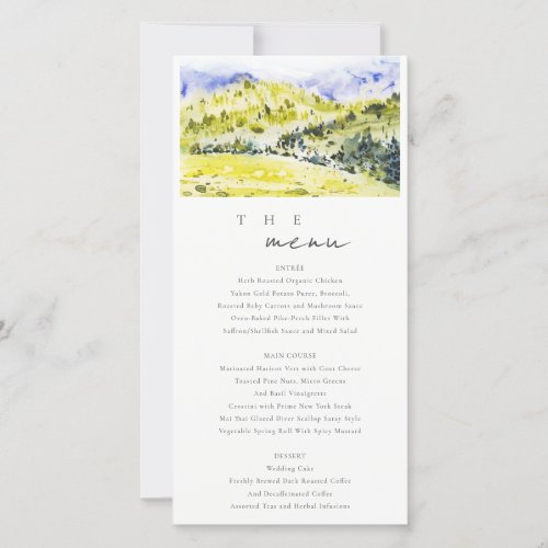 Yellow Green Countryside Hills Wedding Menu Card