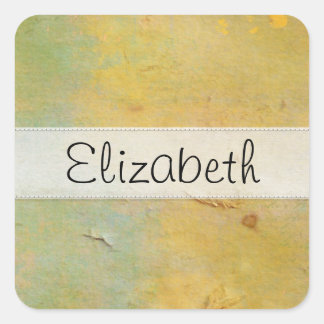 Yellow Green Damaged Cardboard Stitched Vellum Square Sticker
