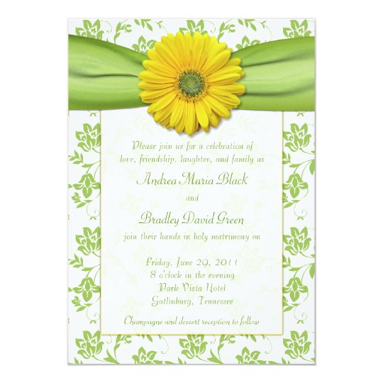 Yellow Green Damask Daisy Wedding Invitation Zazzle Com