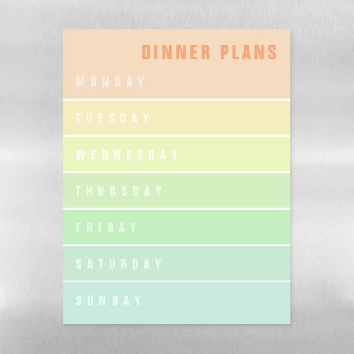 Yellow Green Days of the Week Dinner Planner Magnetic Dry Erase Sheet