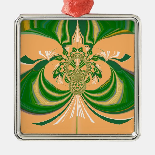 Yellow Green Design. Metal Ornament (Front)