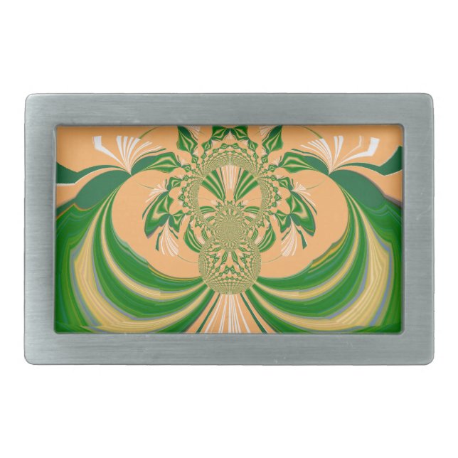 Yellow Green Design. Rectangular Belt Buckle (Front)