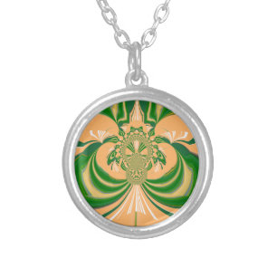 Yellow Green Design. Silver Plated Necklace