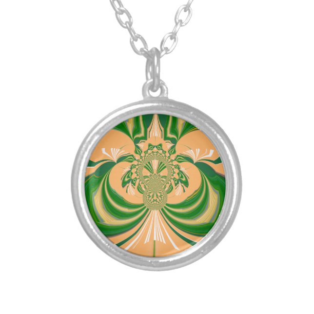 Yellow Green Design. Silver Plated Necklace (Front)