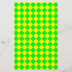 Yellow Green Diamond Harlequin Checker Pattern Stationery
