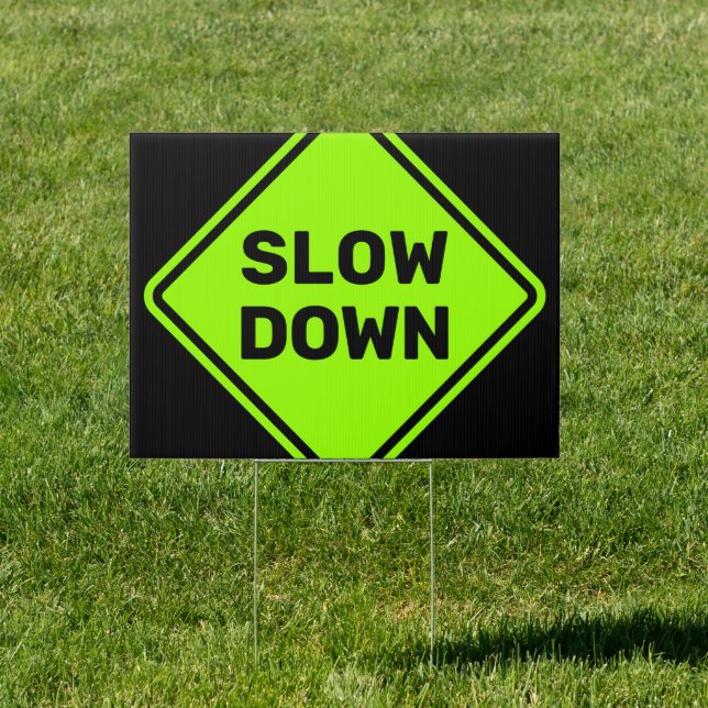 Yellow-Green Diamond Shape Slow Down Warning Sign (Insitu)