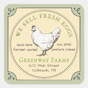 Yellow & Green Egg Carton Label with Vintage Hen