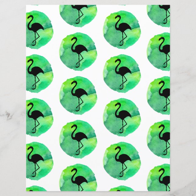 Yellow Green Flamingo Pattern Scrapbook Paper (Front)