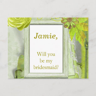 Yellow Green floral Bridesmaid Invitation Postcard