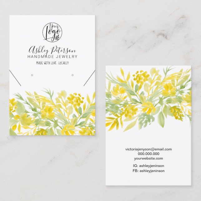 Yellow green floral logo  jewelry earring necklace business card (Front/Back)