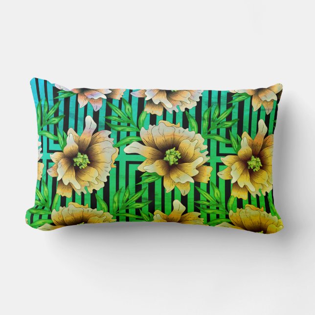 Yellow & Green Floral Print Throw Pillow (Front)