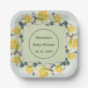 Yellow Green Florals Tableware Paper Plates