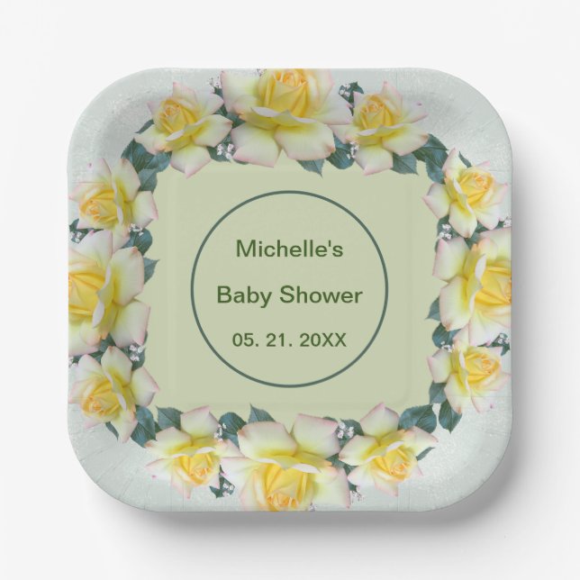 Yellow Green Florals Tableware Paper Plates (Front)