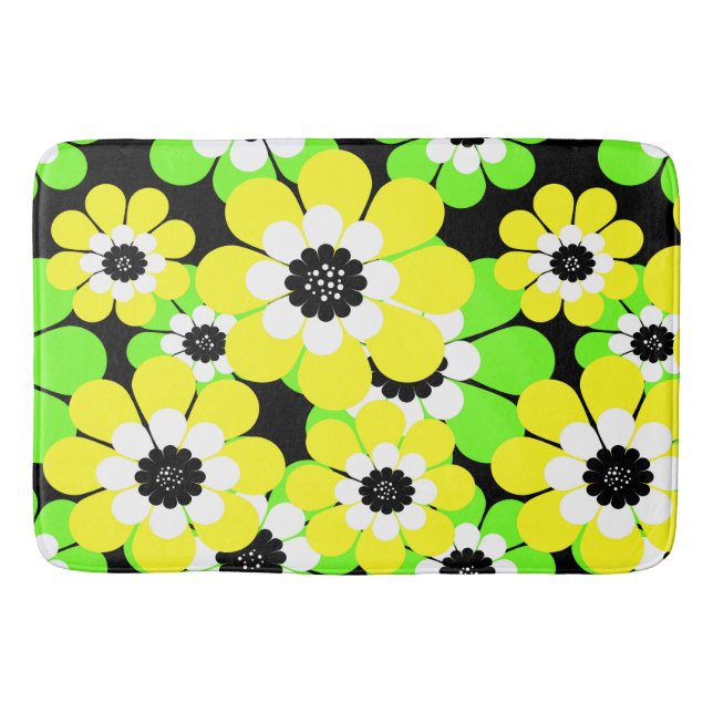 Yellow green flower pattern bathroom mat (Front)