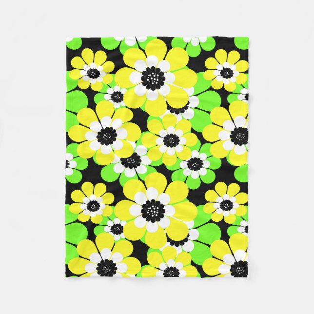 Yellow green flowers fleece blanket (Front)