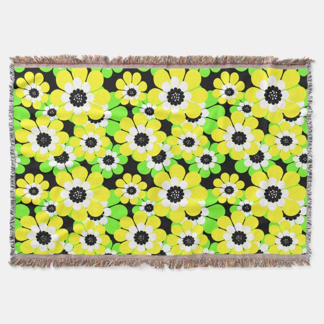 Yellow green flowers throw blanket (Front)