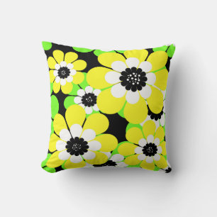 Yellow green flowers throw pillow