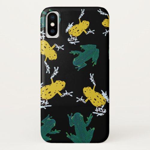Yellow Green Frogs Pattern iPhone X Case