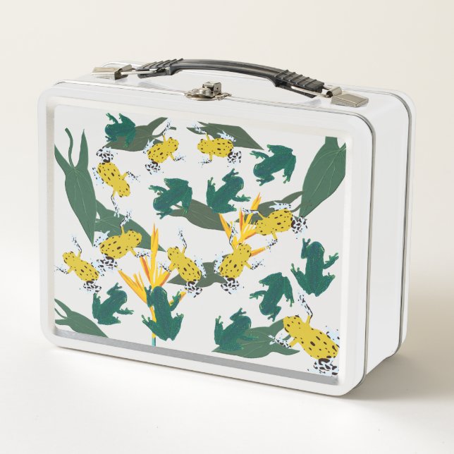 Yellow Green Frogs Pattern Metal Lunch Box (Front)