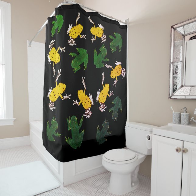 Yellow Green Frogs Pattern Shower Curtain (In Situ)