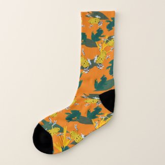 Yellow Green Frogs Pattern Socks