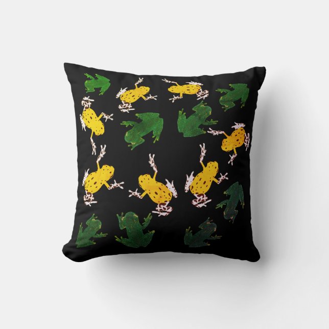 Yellow Green Frogs Pattern Throw Pillow (Front)