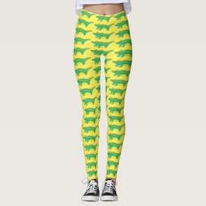 Yellow Green Gator Alligator Crocodile Croc Animal Leggings