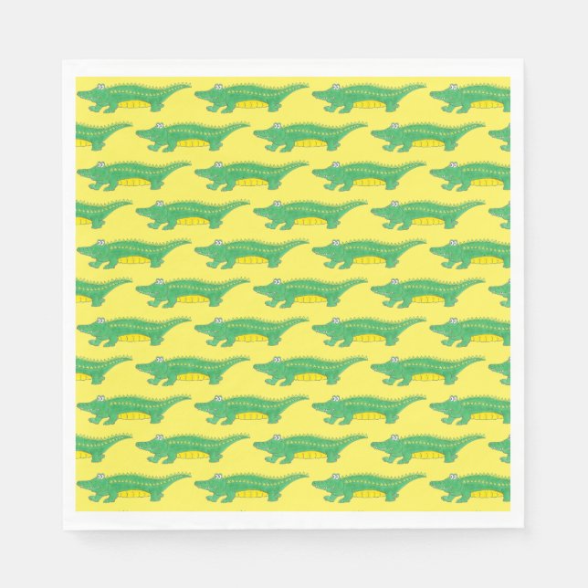 Yellow Green Gator Alligator Crocodile Croc Animal Napkins (Front)