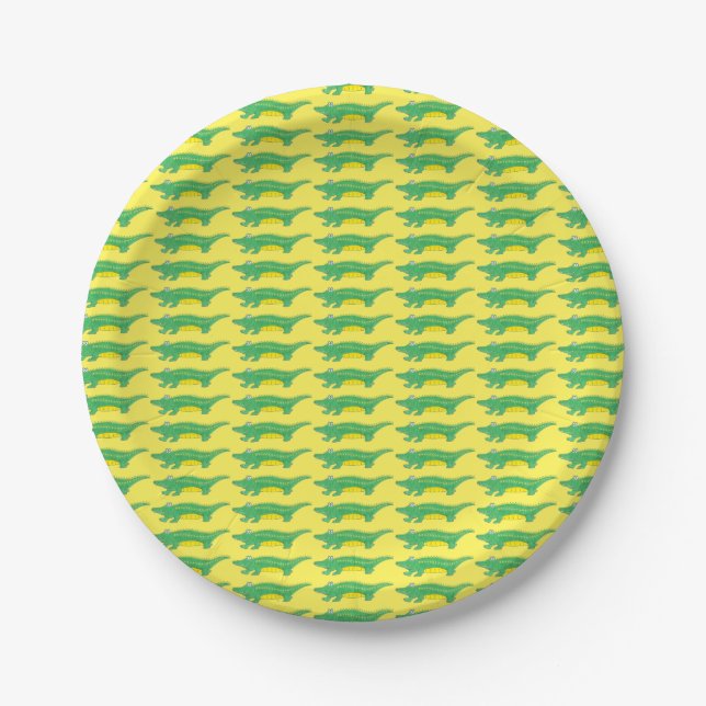 Yellow Green Gator Alligator Crocodile Croc Animal Paper Plates (Front)