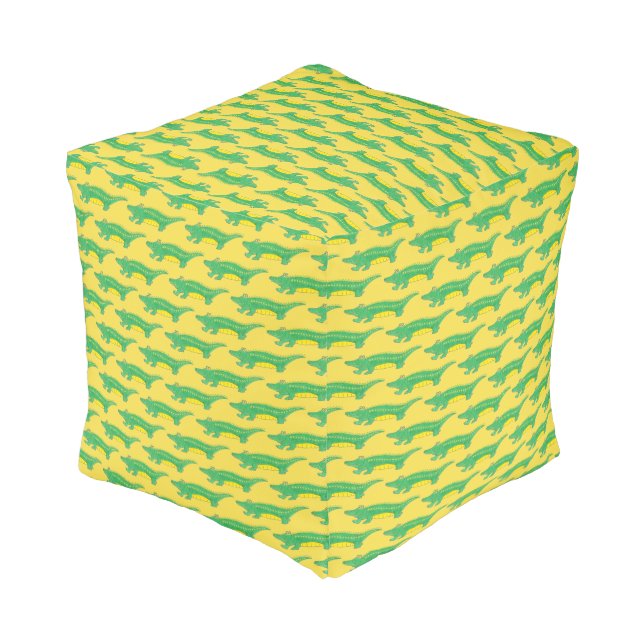 Yellow Green Gator Alligator Crocodile Croc Animal Pouf (Angled Back)