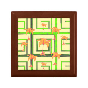 Yellow Green Geo Floral Jewelry Keepsake Box
