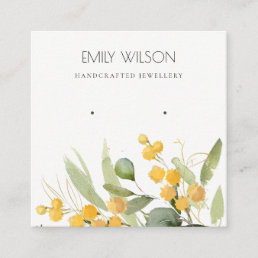 Yellow Green Gold Wattle Foliage Earring Display Square Business Card