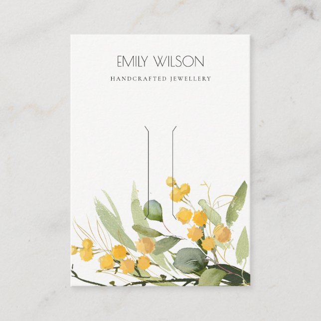 Yellow Green Gold Wattle Foliage Hair Clip Holder Business Card (Front)