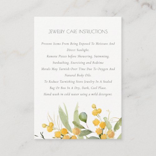 Yellow Green Gold Wattle Foliage Jewelry Care  Business Card