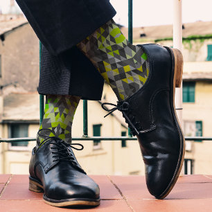 Yellow Green Grey Modern Triangle Pattern Cool Socks