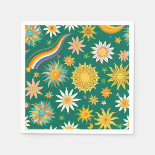 Yellow  green groovy flower  rainbow print napkins