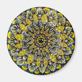 Yellow Green Hand Drawn Mandala Design Magnet