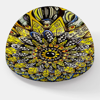 Yellow Green Hand Drawn Mandala Design Paperweight