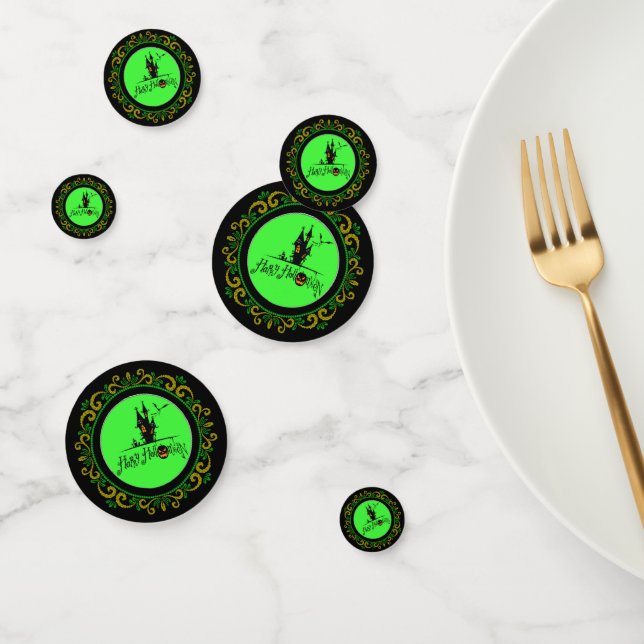 Yellow Green Happy Halloween Haunted House Confetti (Group)